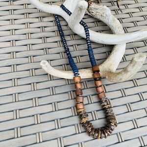 Blue‎ and Brown Wooden Beads Necklace